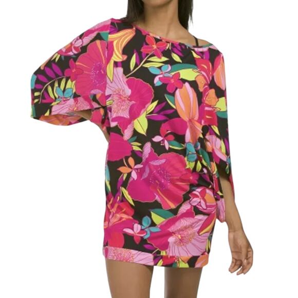 Trina Turk Swim Cover Up Dress Tunic Floral Colorful Tropical Small - Picture 3 of 12